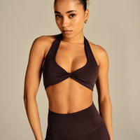 Essential Twist Front Halter Bra | Cafe Noir