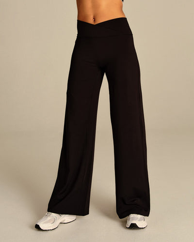 Essential Wrap High Waist Straight Leg Pants | Black
