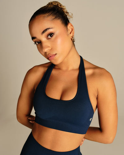 Power Halter Neck Bra | True Navy