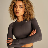 Power Long Sleeve Crop Top | Slate Grey