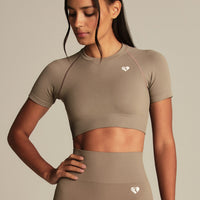 Power Short Sleeve Crop Top | Taupe Grey