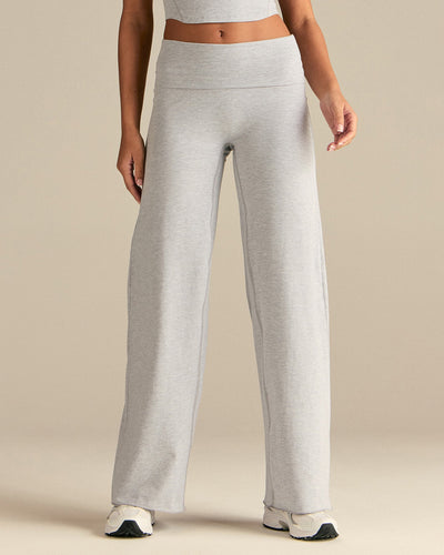 Cotton Contour Fold Over Straight Leg Pants | Grey Marl