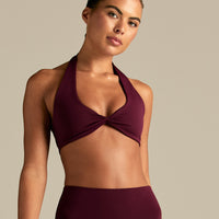 Essential Twist Front Halter Bra | Merlot