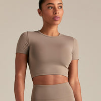 Essential Cropped Short Sleeve Tee | Taupe Grey