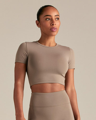 Essential Cropped Short Sleeve Tee | Taupe Grey