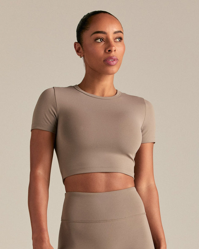 Essential Cropped Short Sleeve Tee | Taupe Grey