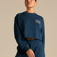 Comfort Lightweight Raw Edge Oversized Crew Neck | True Navy