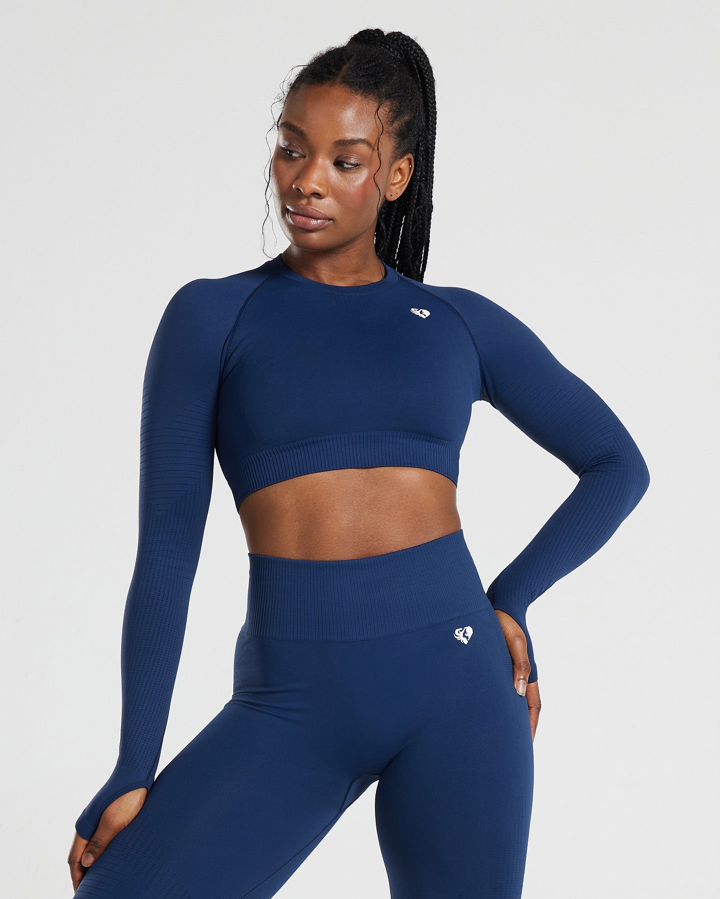 Power Long Sleeve Crop Top | Sapphire Blue