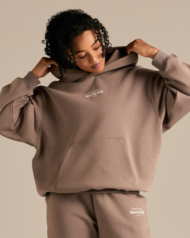 Comfort Oversized Sports Club Hoodie | Taupe Grey