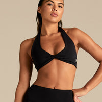 Essential Twist Front Halter Bra | Black