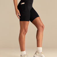 Essential High Waist Cycling Shorts with Pockets | Black