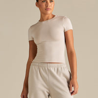 Smooth Contour Midi Short Sleeve T-Shirt | Stone
