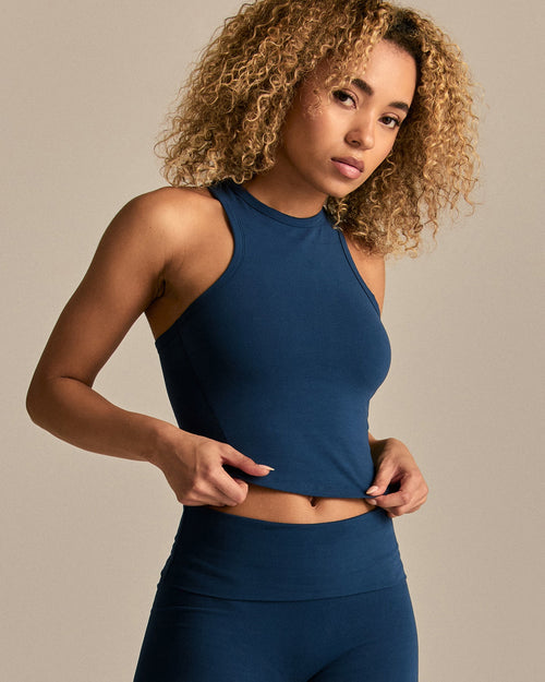 Cotton Contour Racer Tank | True Navy