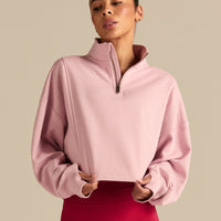 Comfort Lightweight Half Zip Draw Hem Sweat | Sweet Pink
