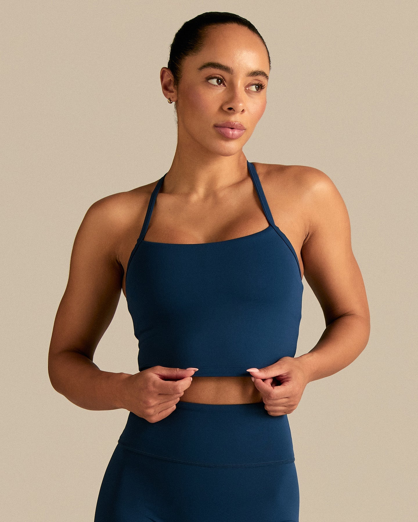 Essential Built-In Bra Crop Tank Top | True Navy
