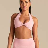 Essential Twist Front Halter Bra | Sweet Pink