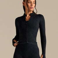 Power Long Sleeve Full Zip Jacket | Washed Black