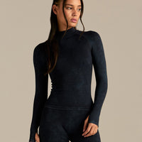 Power Mock Neck Long Sleeve Top | Washed Black