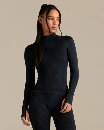 Power Mock Neck Long Sleeve Top | Washed Black