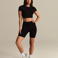 Smooth Contour Cropped Short Sleeve T-Shirt | Black