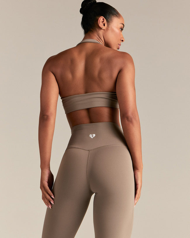 Essential Twist Front Halter Bra | Taupe Grey