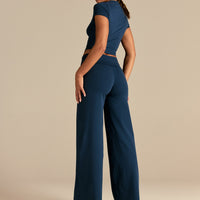 Cotton Contour Fold Over Straight Leg Pants | True Navy