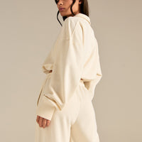 Comfort Lightweight Half Zip Draw Hem Sweat | Coconut White