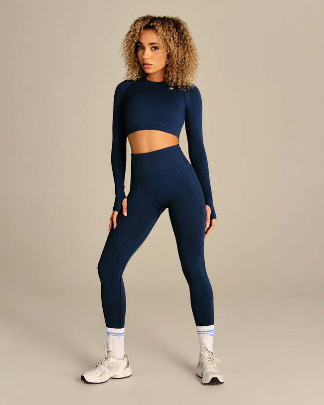 Power Long Sleeve Crop Top | True Navy