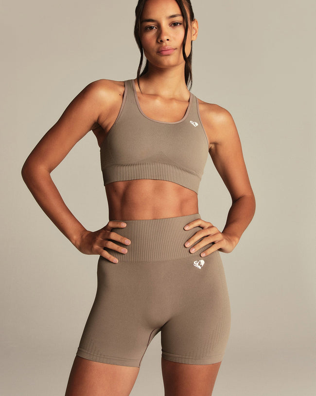 Power High Waist Shorts | Taupe Grey