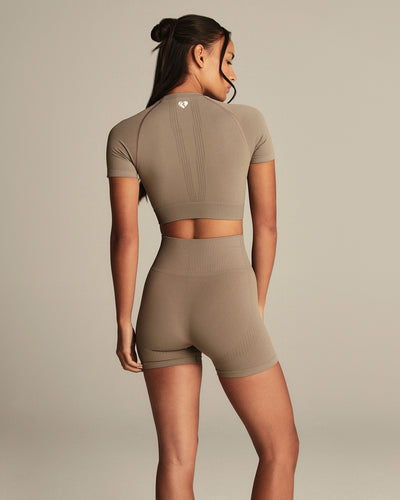 Power Short Sleeve Crop Top | Taupe Grey