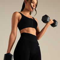 Power Zip Front Bra | Black