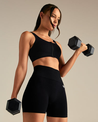Power Zip Front Bra | Black