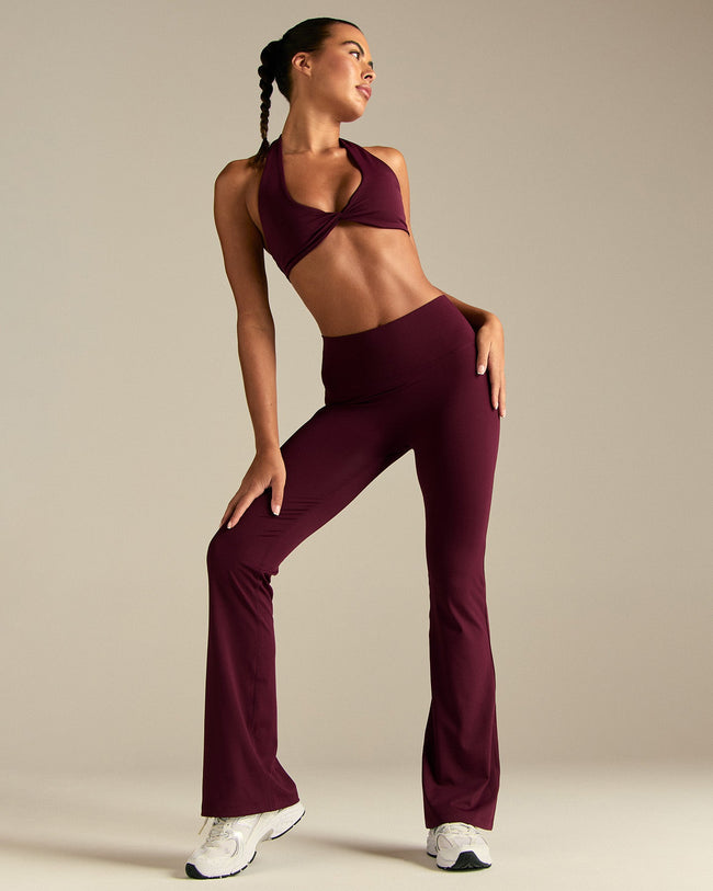 Essential Twist Front Halter Bra | Merlot