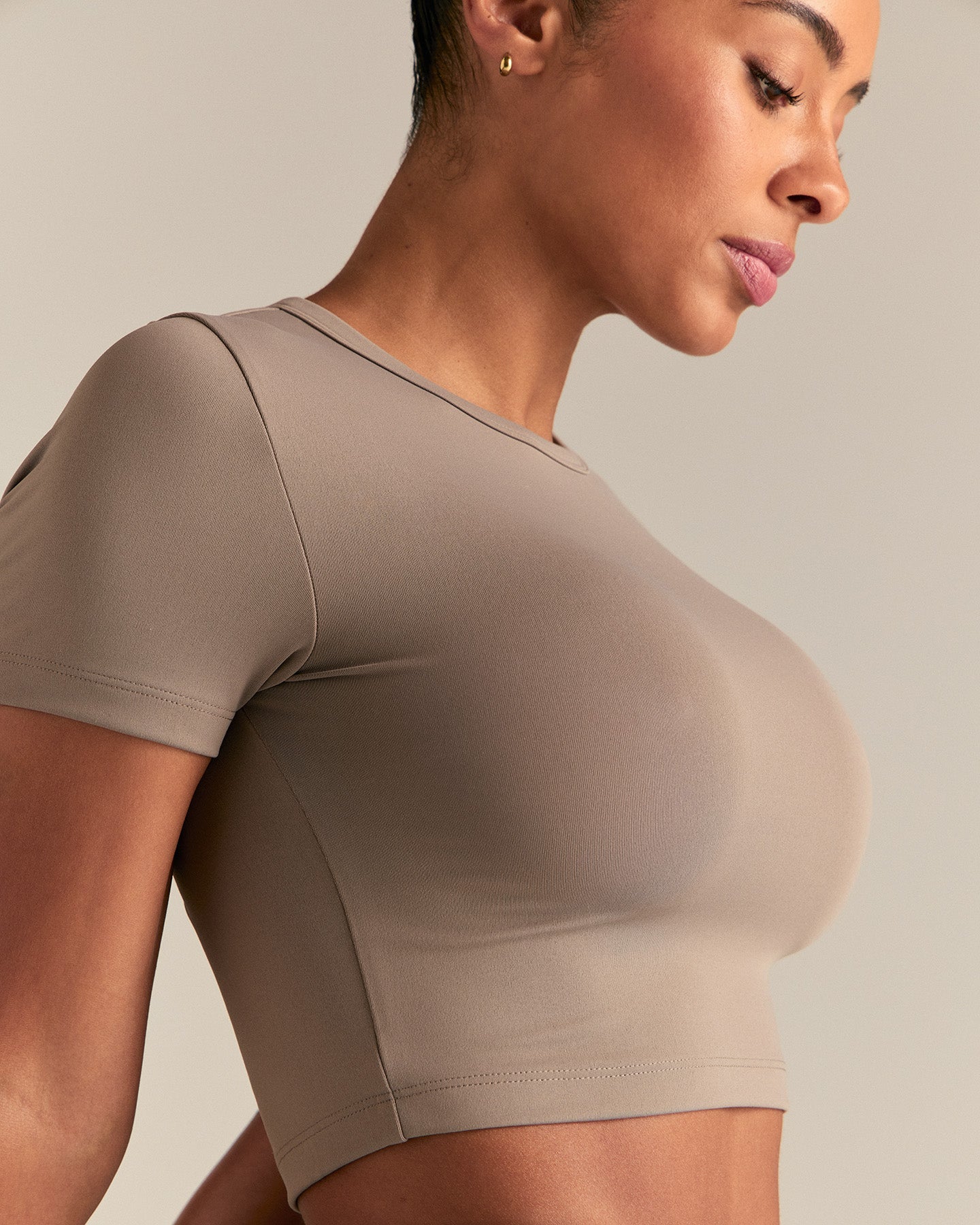 Essential Cropped Short Sleeve Tee | Taupe Grey