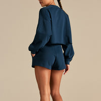 Comfort Lightweight Raw Edge Oversized Crew Neck | True Navy