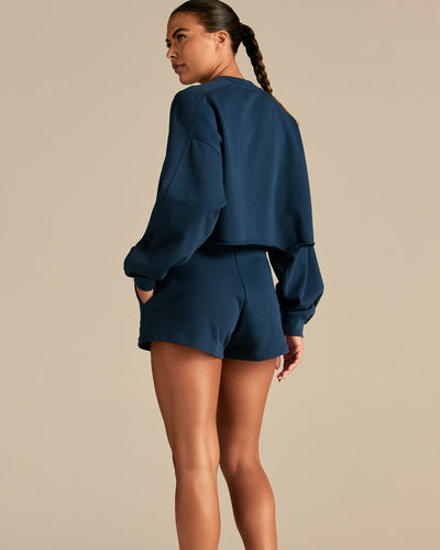 Comfort Lightweight Raw Edge Oversized Crew Neck | True Navy