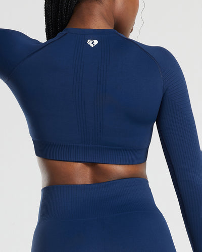 Power Long Sleeve Crop Top | Sapphire Blue