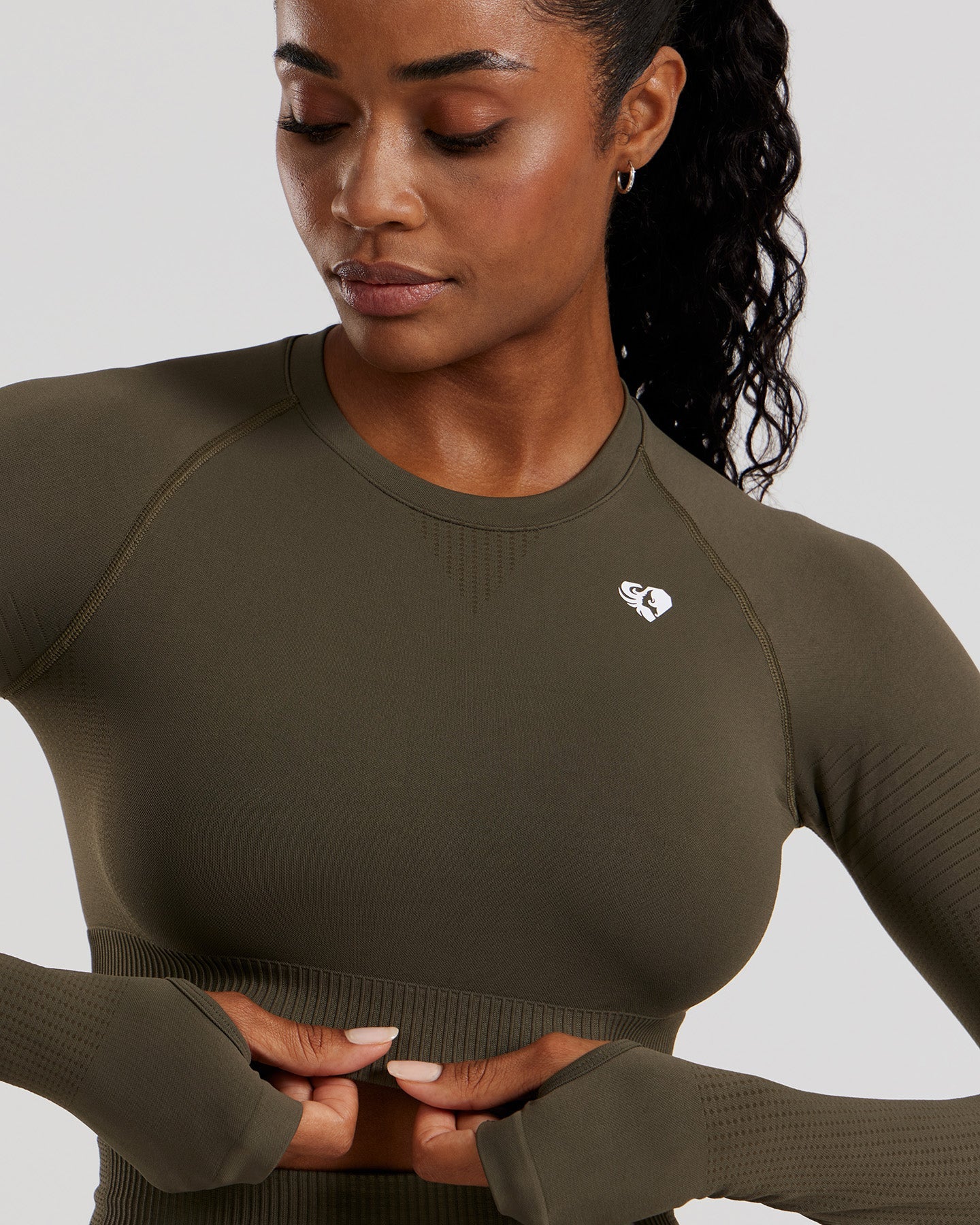 Power Long Sleeve Crop Top | Dark Olive