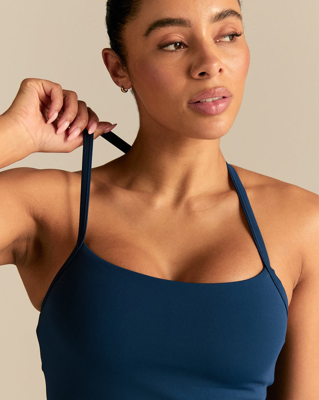 Essential Built-In Bra Crop Tank Top | True Navy