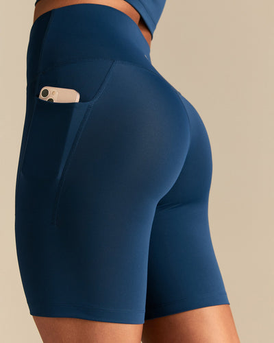 Essential High Waist Cycling Shorts with Pockets | True Navy