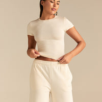 Smooth Contour Midi Short Sleeve T-Shirt | Coconut White