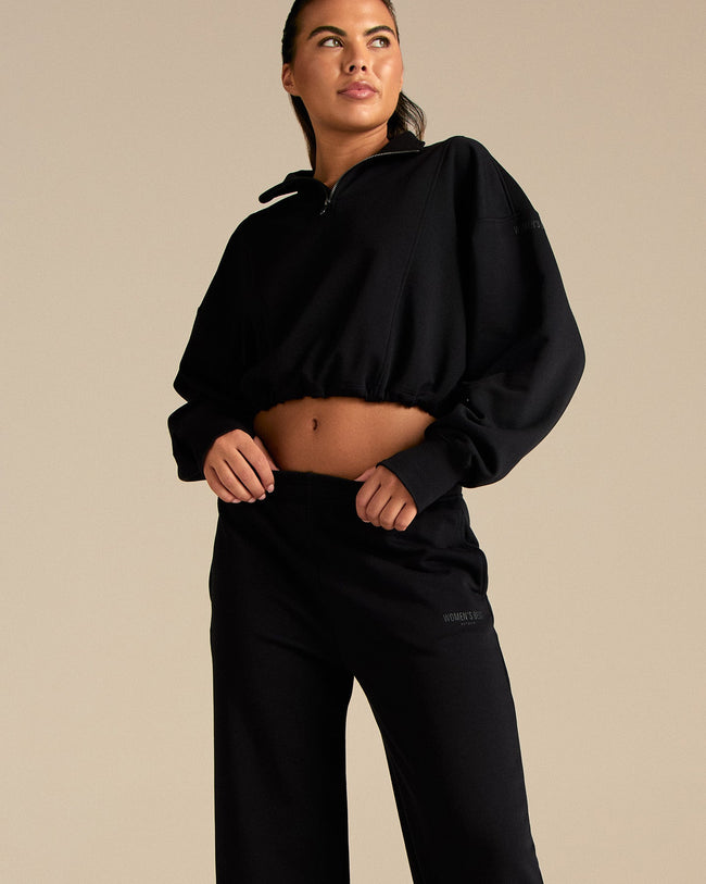 Comfort Lightweight Straight Leg Mid Waist Joggers | Black