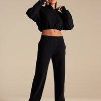 Comfort Lightweight Half Zip Draw Hem Sweat | Black