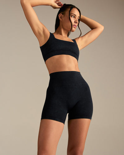 Power High Waist Shorts | Washed Black