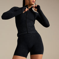 Power Long Sleeve Full Zip Jacket | Washed Black