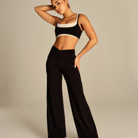 Essential Wrap High Waist Straight Leg Pants | Black