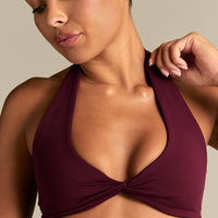 Essential Twist Front Halter Bra | Merlot