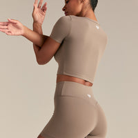 Essential Cropped Short Sleeve Tee | Taupe Grey