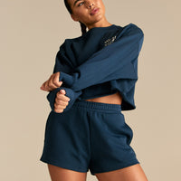 Comfort Lightweight Raw Edge Oversized Crew Neck | True Navy