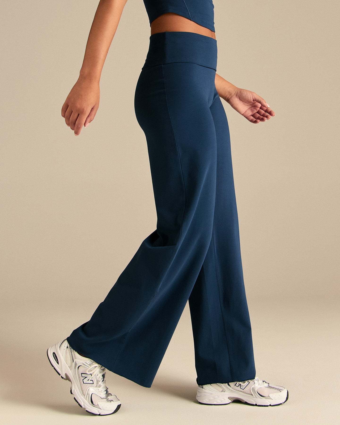 Cotton Contour Fold Over Straight Leg Pants | True Navy
